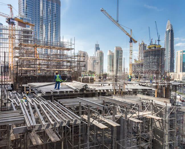 A man standing on scaffolding
